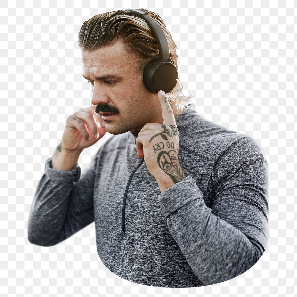 Man wearing headphones png, transparent background
