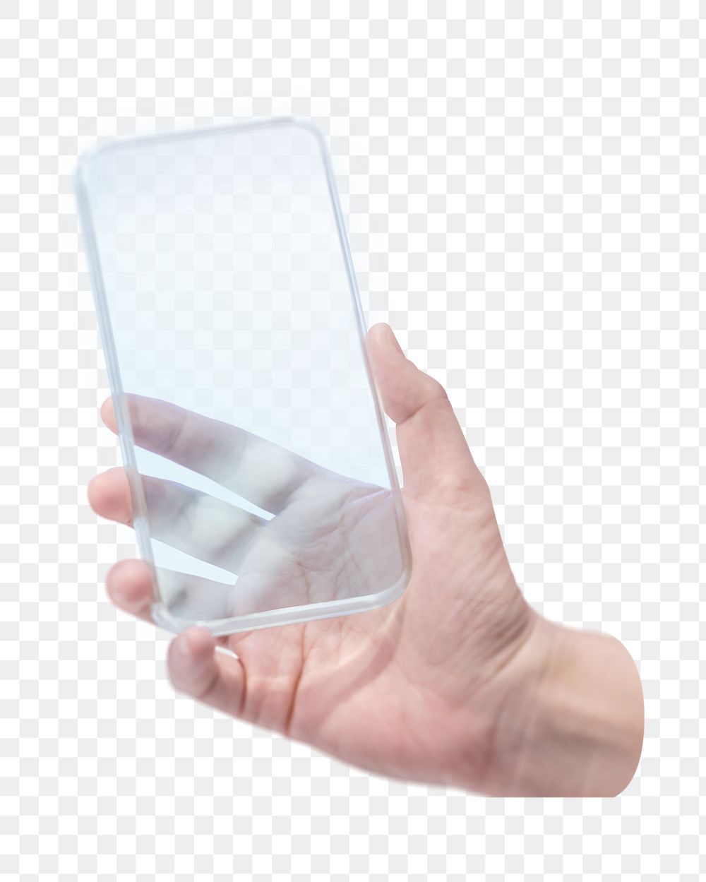 PNG Hand holding smartphone case, collage element, transparent background
