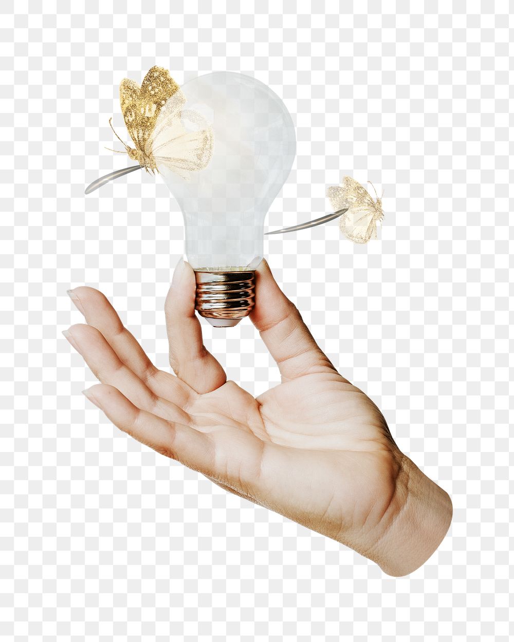 Png hand holding light bulb, transparent background