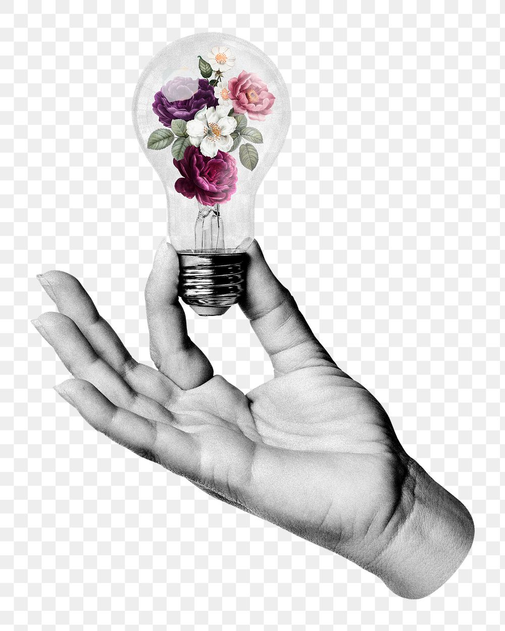PNG hand holding light bulb, collage element, transparent background