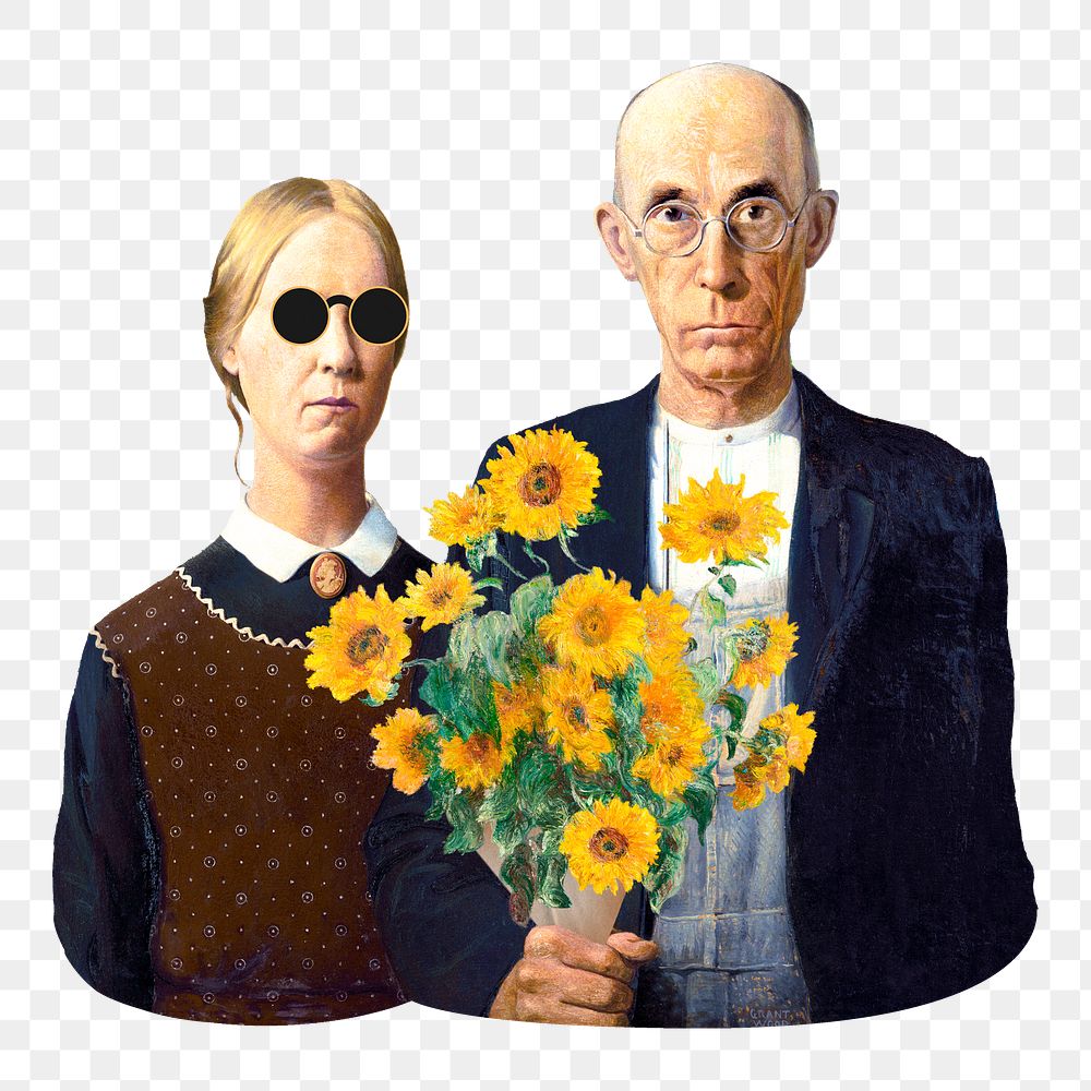 PNG American Gothic famous artwork, collage element, transparent background