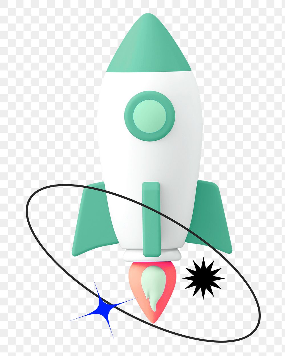 3D rocket png sticker, mixed media transparent background