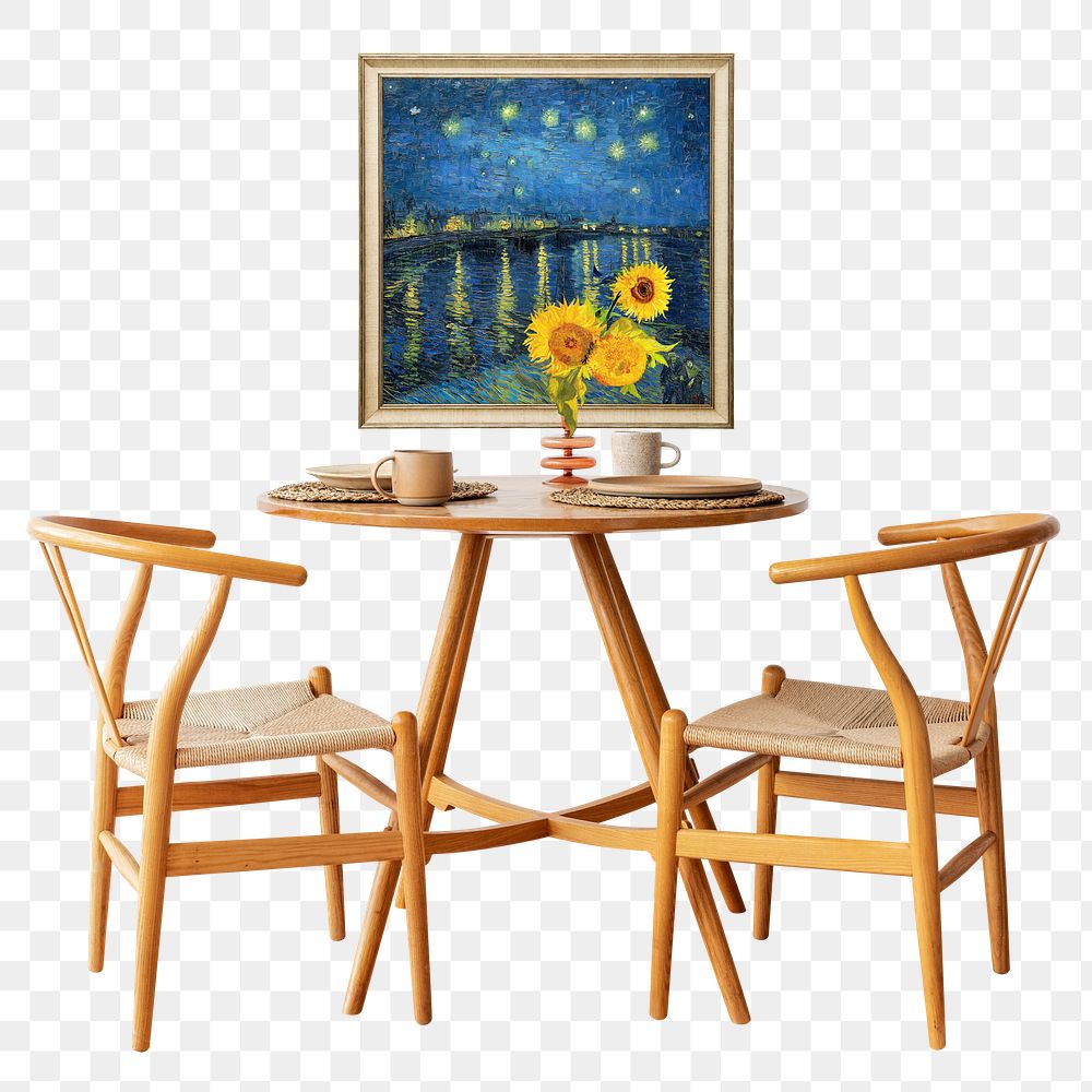 Dining table png vintage sticker, Van Gogh's starry night mixed media transparent background. Remixed by rawpixel.