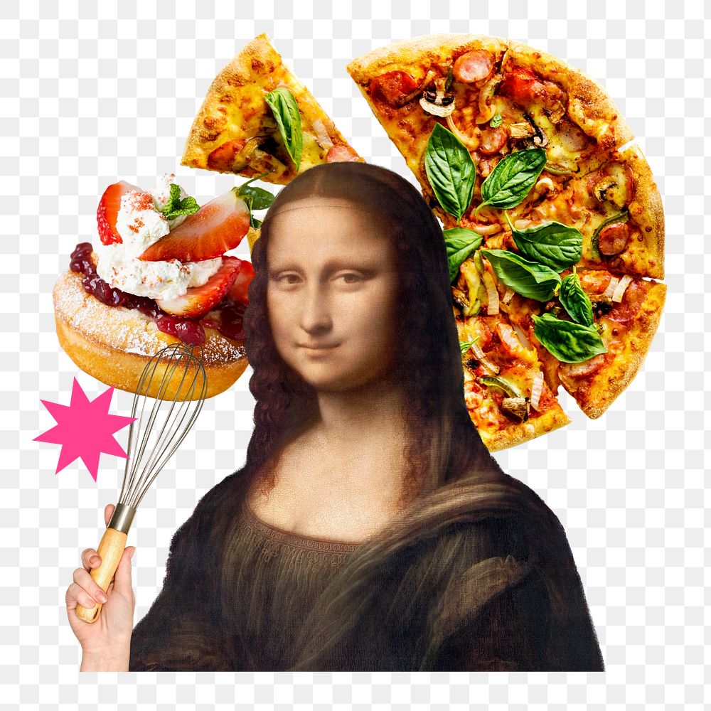 Chef Mona Lisa png sticker, Leonardo da Vinci's artwork mixed media transparent background. Remixed by rawpixel.