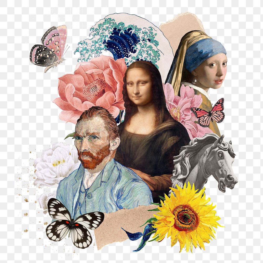 Famous paintings png vintage sticker, mixed media transparent background. Remixed by rawpixel.
