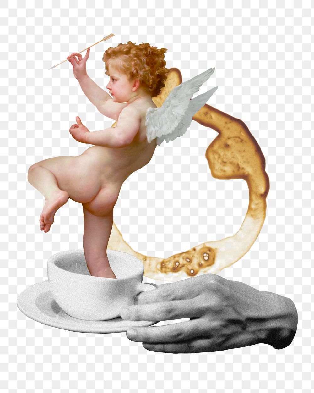 Coffee cherub png vintage sticker, mixed media transparent background. Remixed by rawpixel.