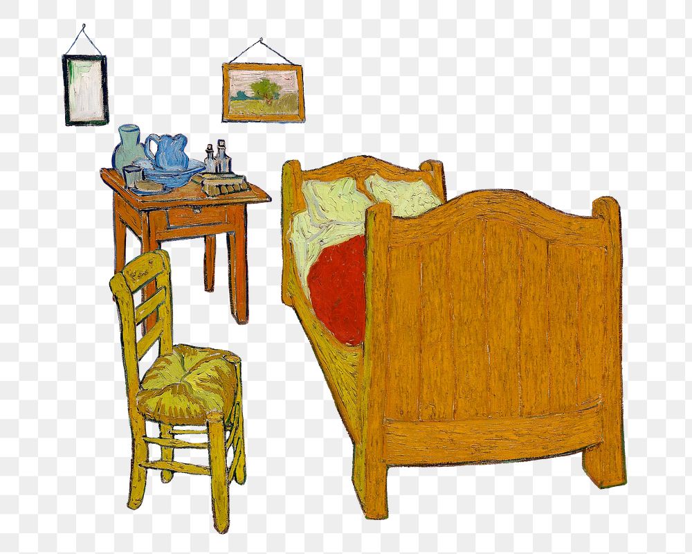 Png Van Gogh's bedroom sticker, mixed media transparent background. Remixed by rawpixel.