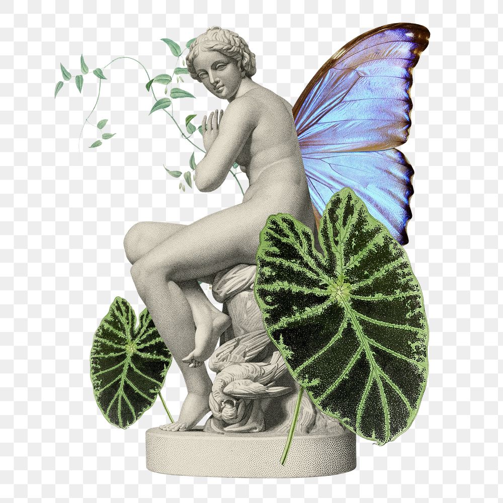 Butterfly statue png sticker, mixed media transparent background. Remixed by rawpixel.