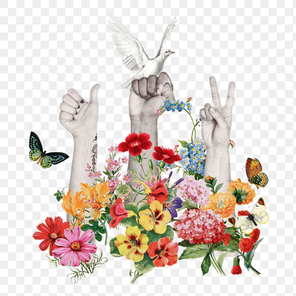 Peace hand png sticker, mixed media transparent background