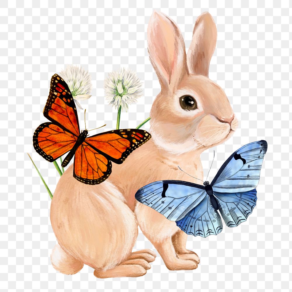 Cute rabbit png sticker, butterfly design, transparent background