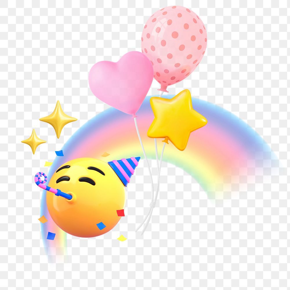 PNG 3D party emoticon, anniversary celebration sticker, transparent background