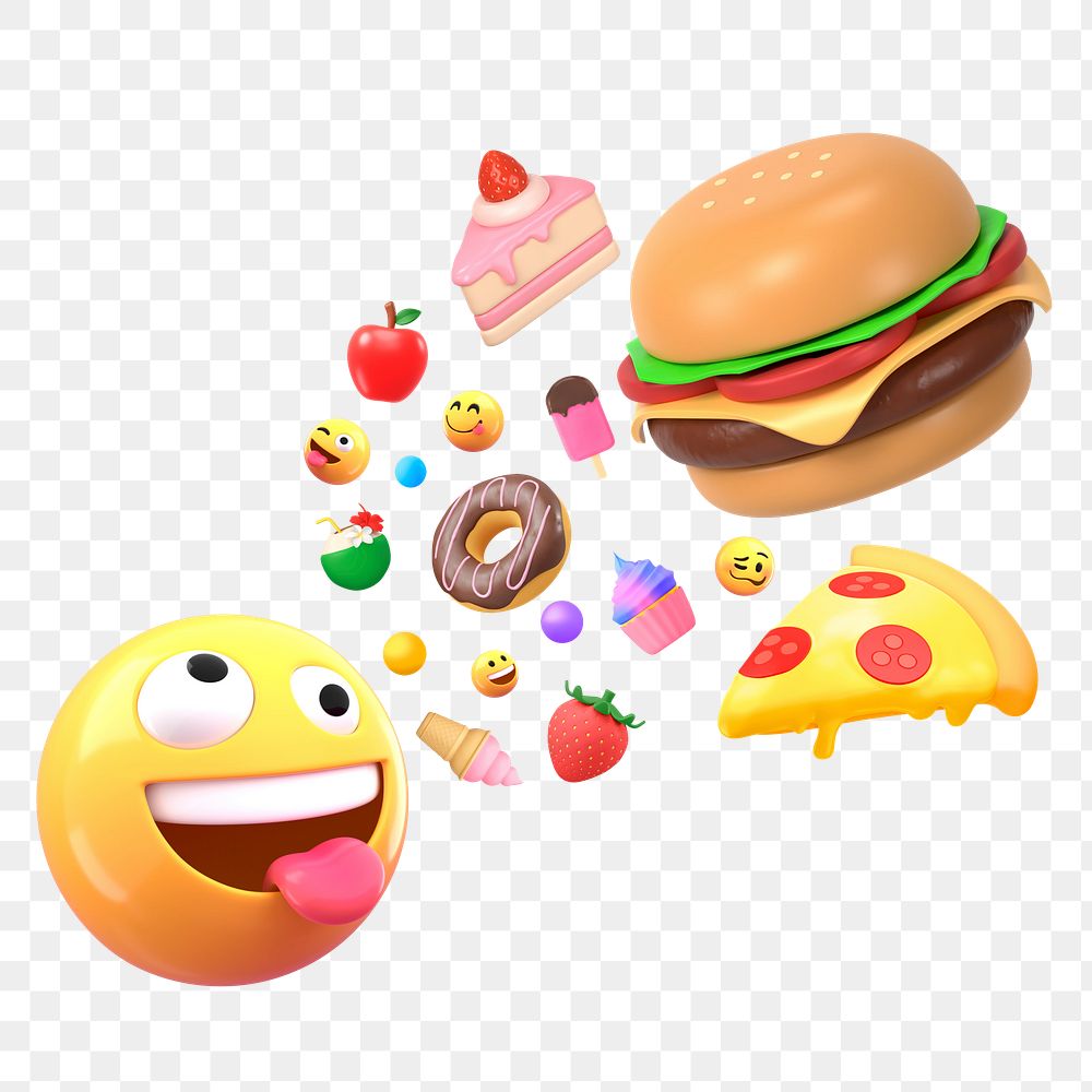 3D emoticon png eating fast food sticker, transparent background