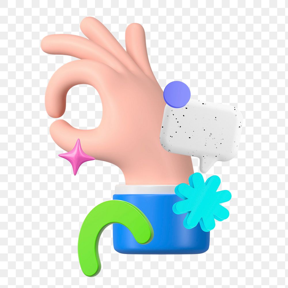 Okay hand png sticker, 3D rendering icon graphic, transparent background