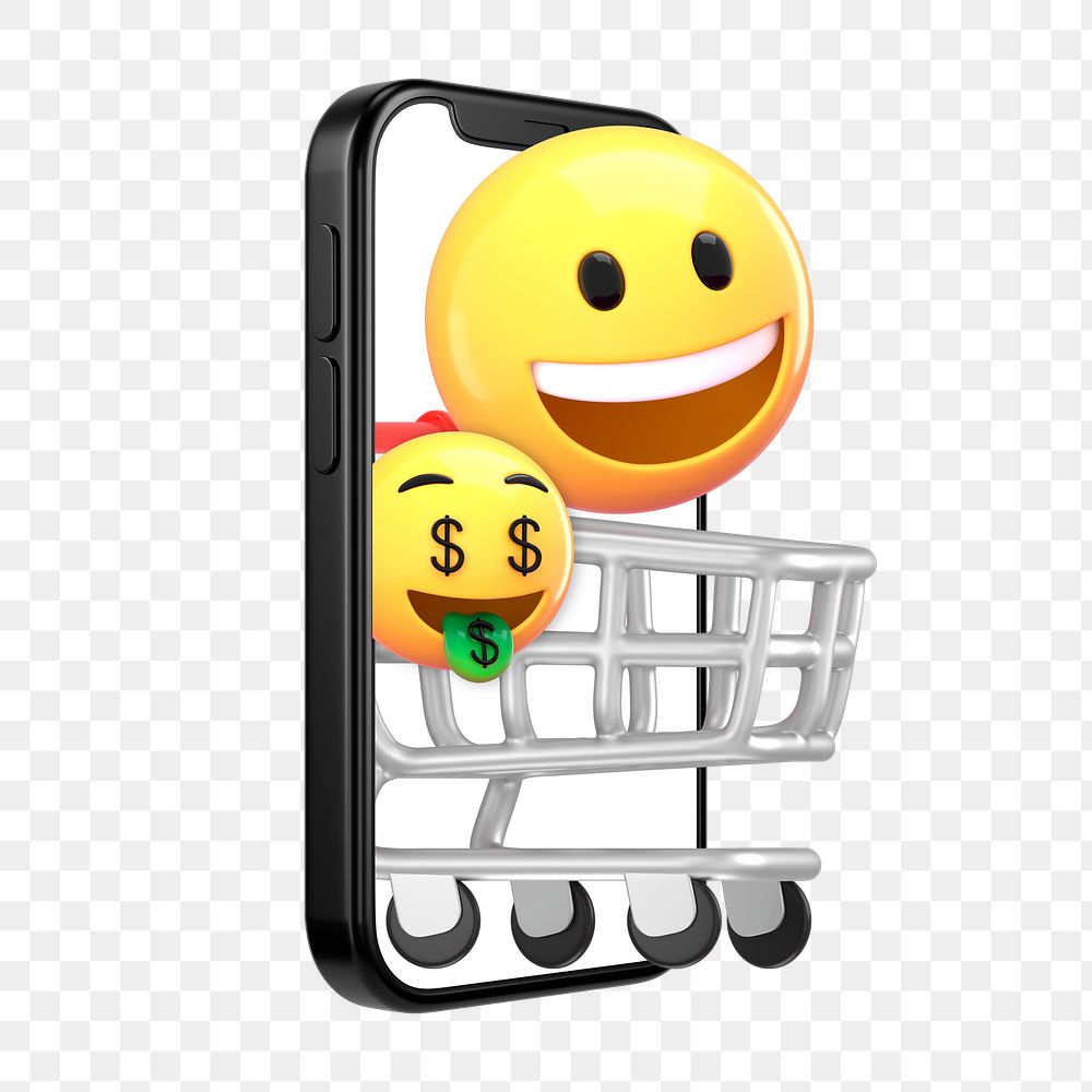 3D emoticon png online shopping sticker, transparent background