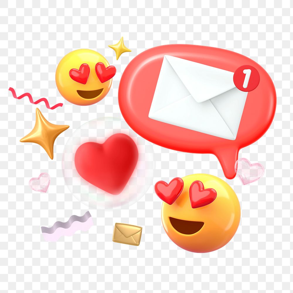 3D love emoticon png, love message sticker, transparent background
