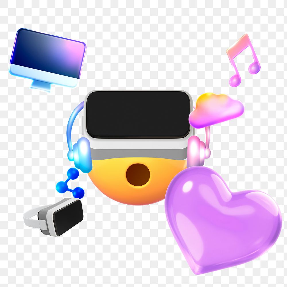 3D emoticon png VR experience sticker, transparent background