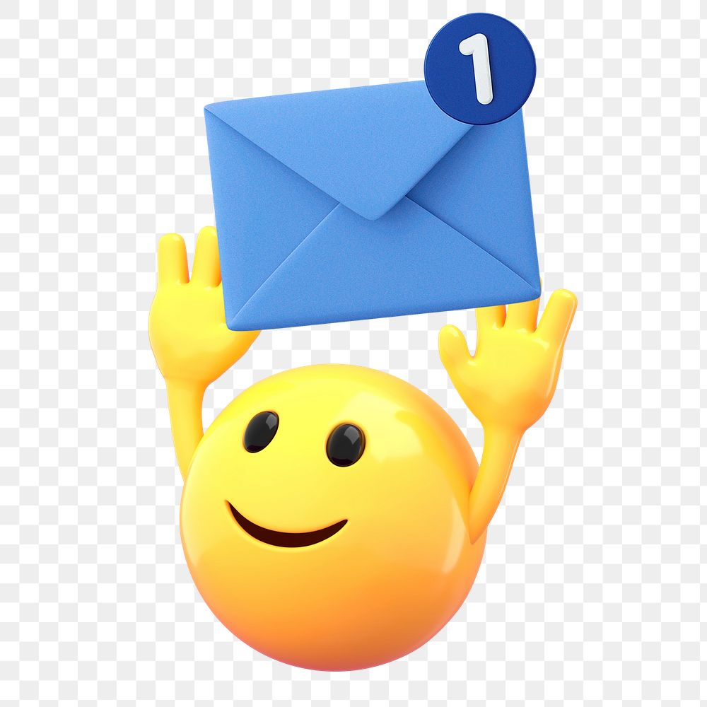Email marketing png emoji sticker, 3D illustration transparent background