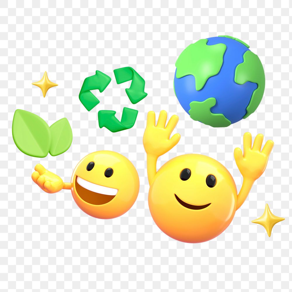 Eco-friendly emoji png sticker, 3D illustration transparent background