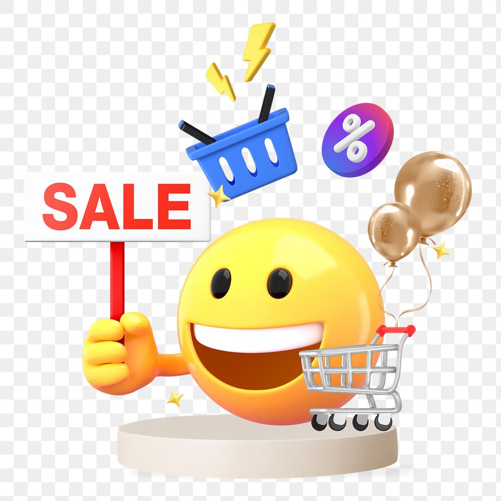 Shop sale emoji png sticker, 3D illustration transparent background