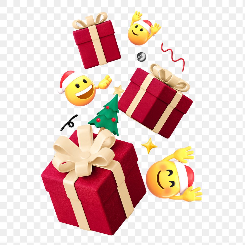  Christmas presents emoji png sticker, 3D illustration transparent background