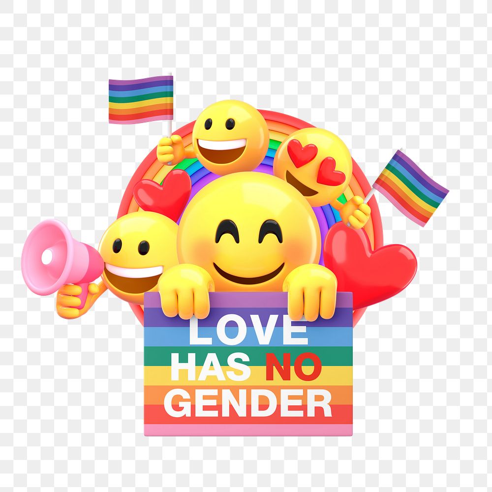 LGBT pride parade png emoji sticker, 3D illustration transparent background