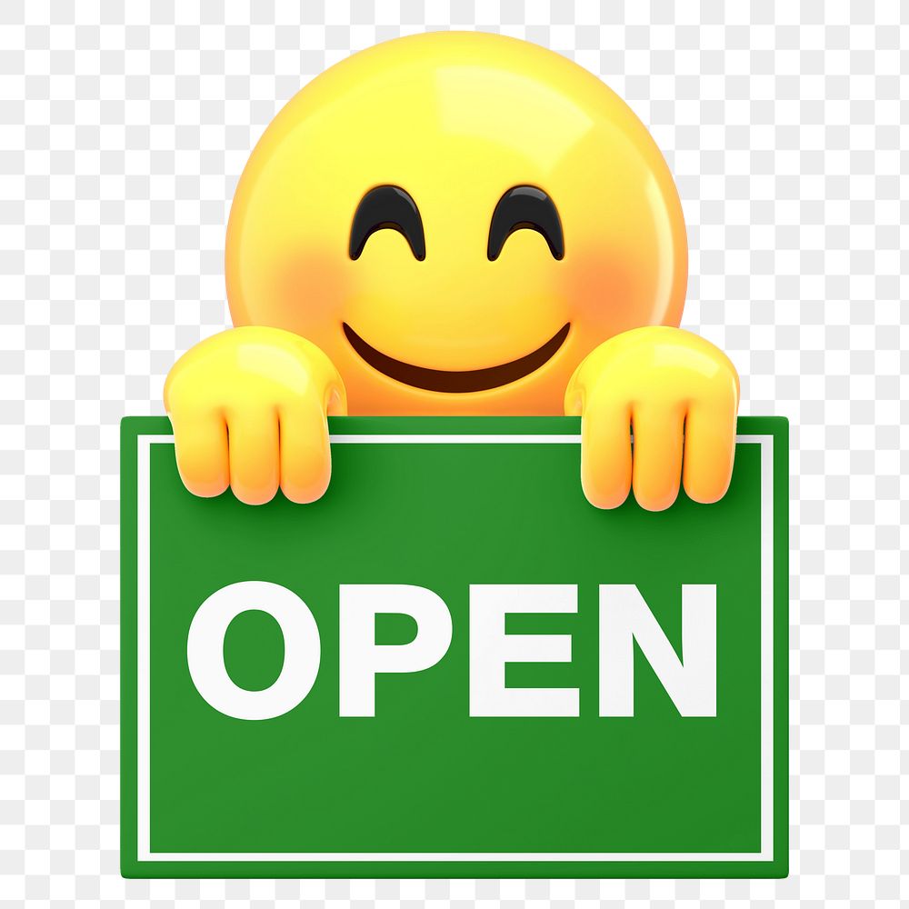 Png emoji holding open sign sticker, transparent background