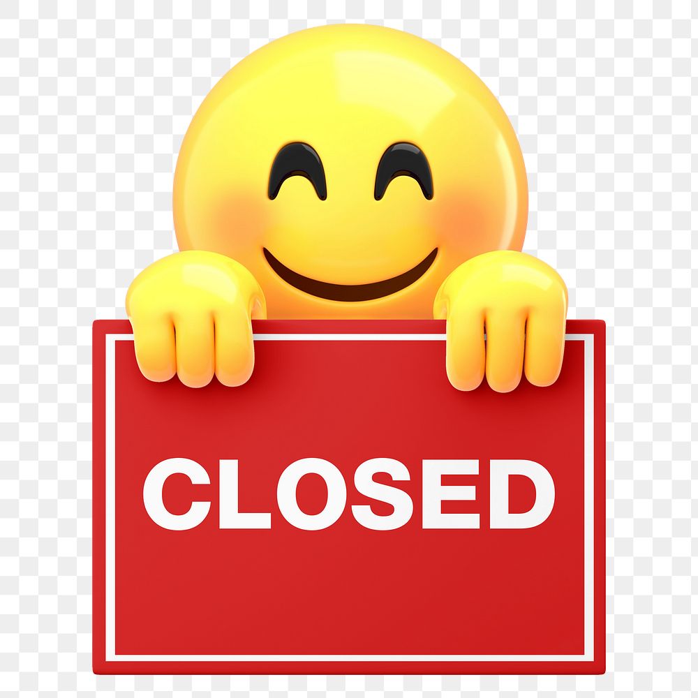 Png emoji holding closed sign sticker, transparent background