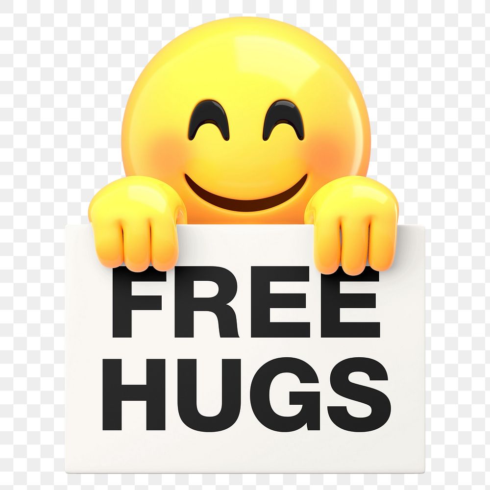 Png free hugs sign sticker, 3D emoticon, transparent background