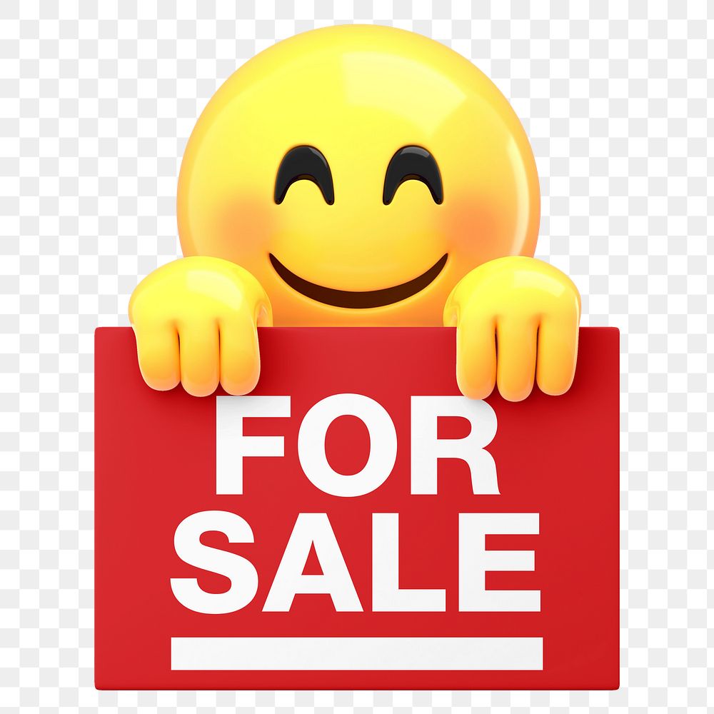 Png emoji holding sale sign sticker, transparent background