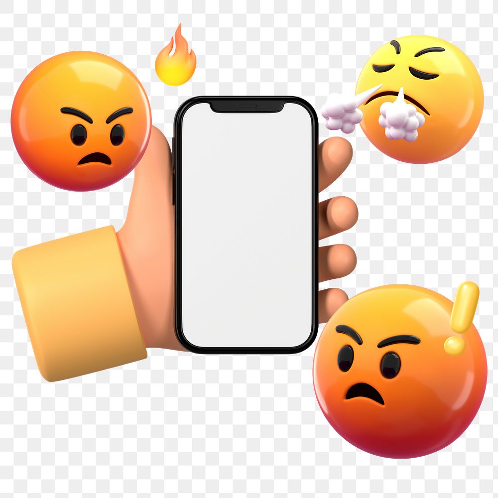 Angry emoticons png sticker, blank phone screen, transparent background