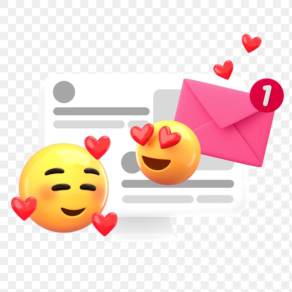 Love message 3D png emoticon sticker, transparent background