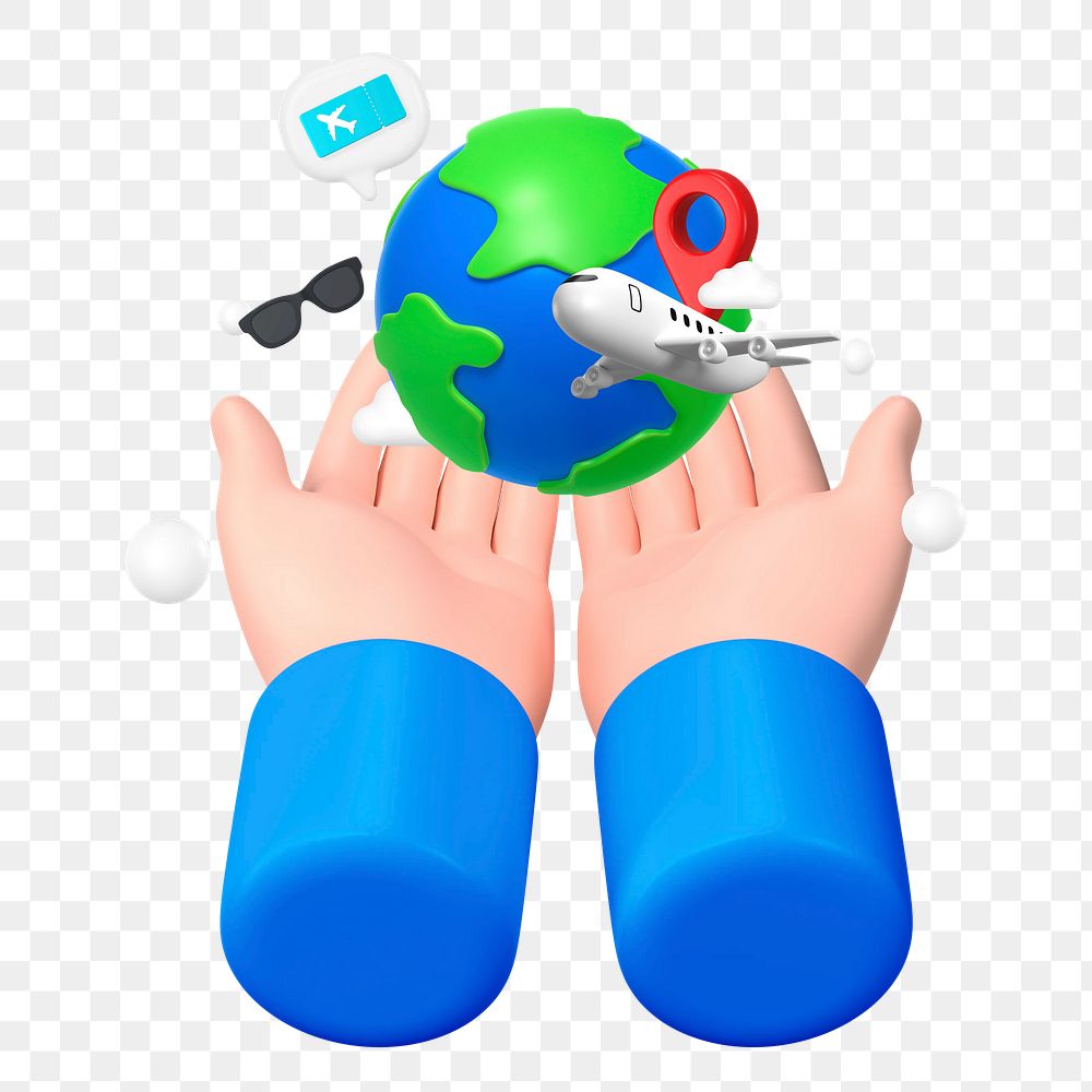 Hand presenting globe png sticker, 3D travel graphic, transparent background