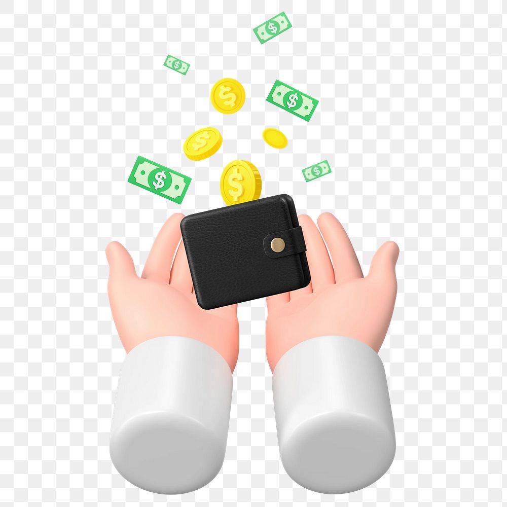 Finance passive income png sticker, 3D hands illustration, transparent background
