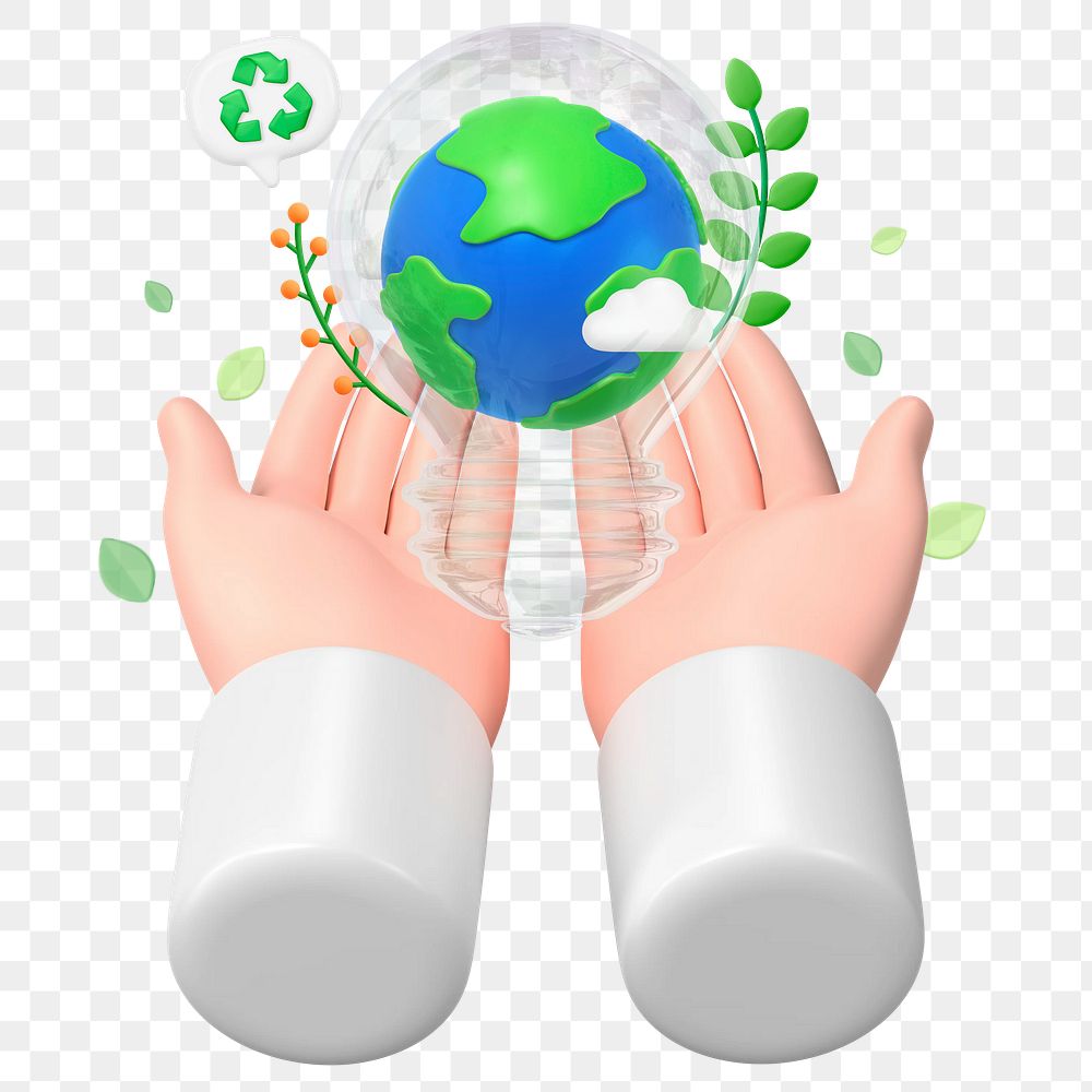 Sustainable environment png sticker, hand presenting globe 3D graphic, transparent background