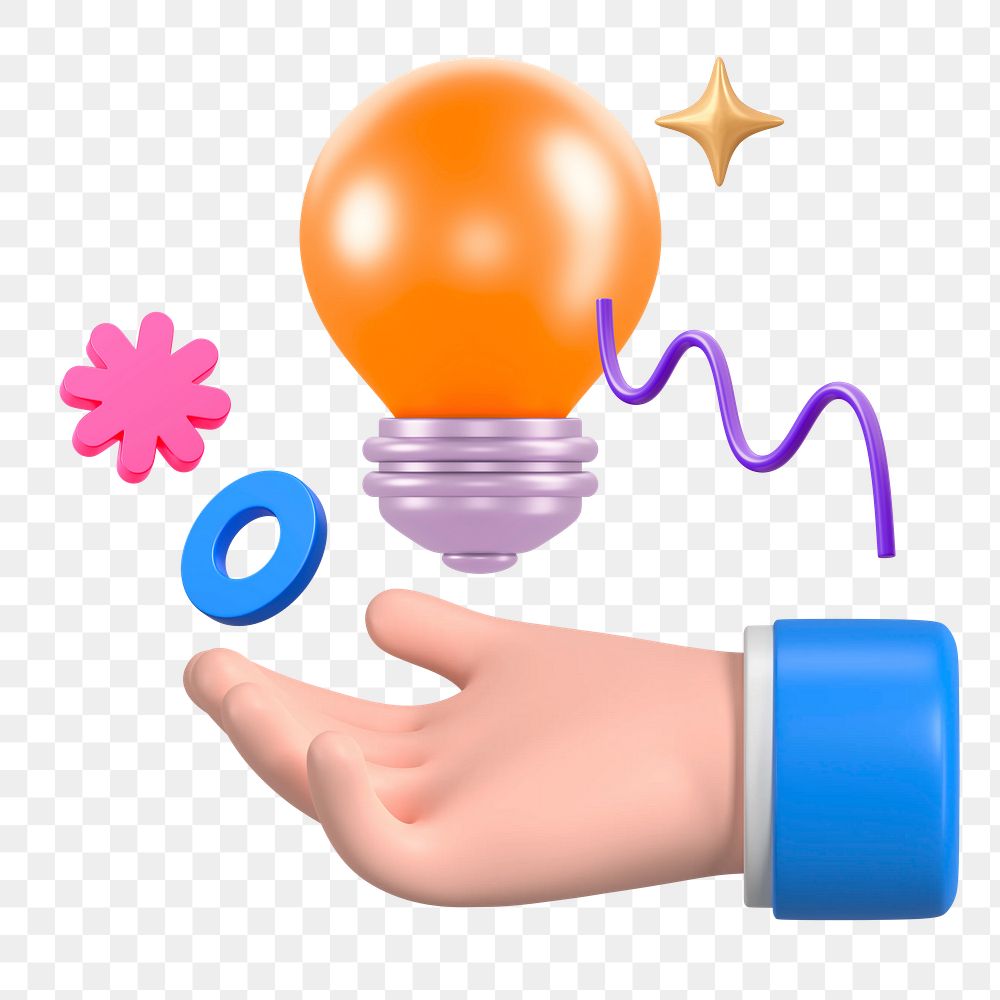 Hand presenting png light bulb, creative idea 3D remix, transparent background