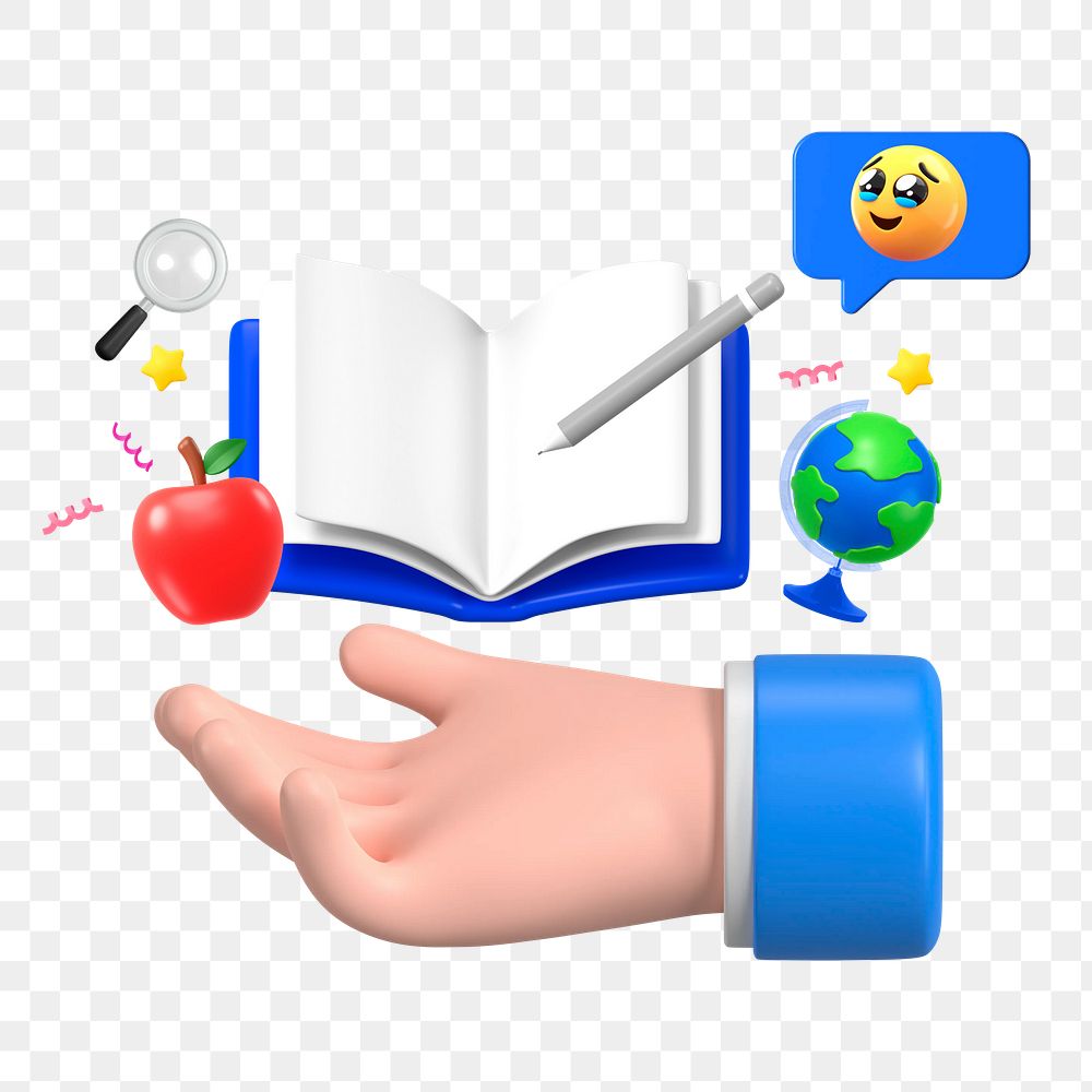 Hand presenting book png sticker, creative education 3D remix, transparent background