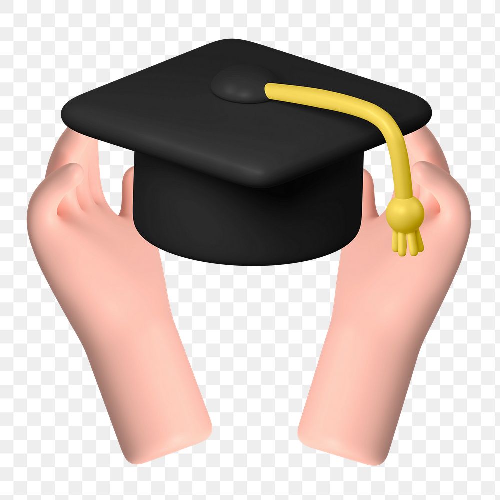 Hands holding png graduation cap, education 3D remix, transparent background