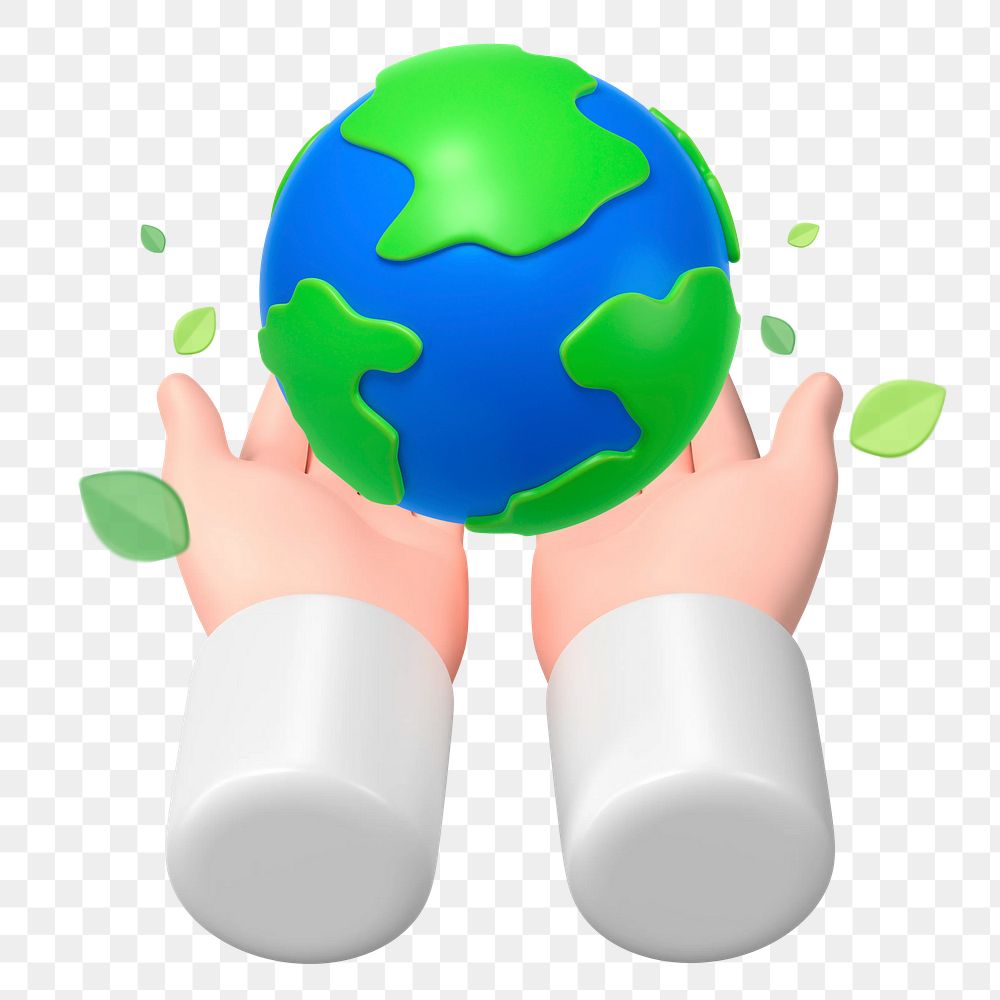 Sustainable environment png sticker, hand presenting globe 3D graphic, transparent background