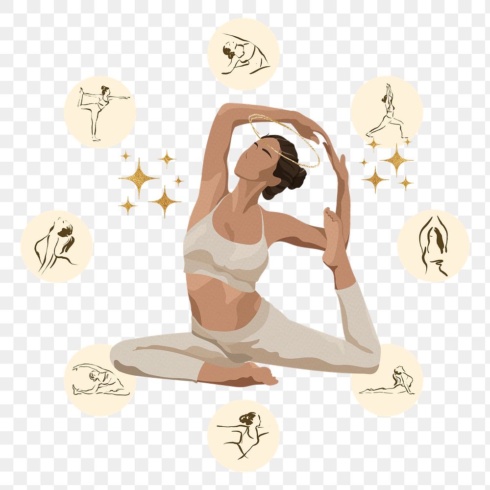 Yoga poses png sticker, aesthetic design, transparent background