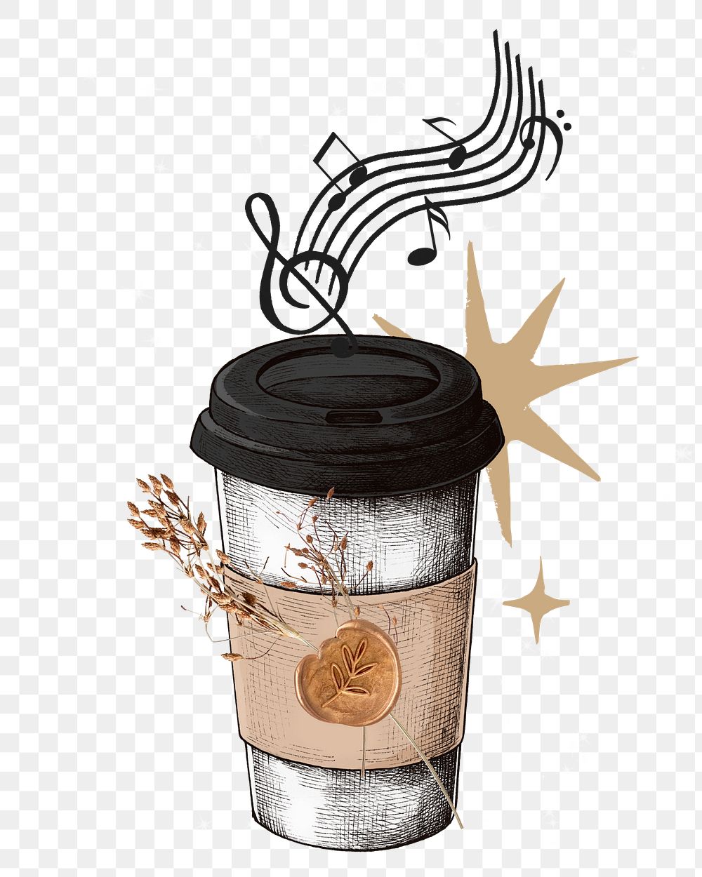Coffee & music png sticker, transparent background