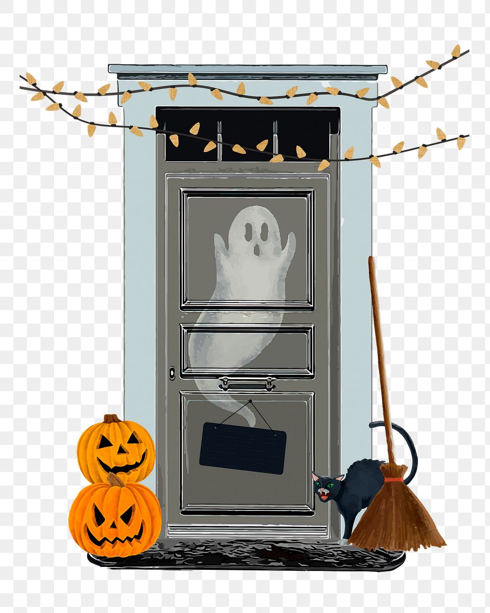 Halloween door png sticker, transparent background