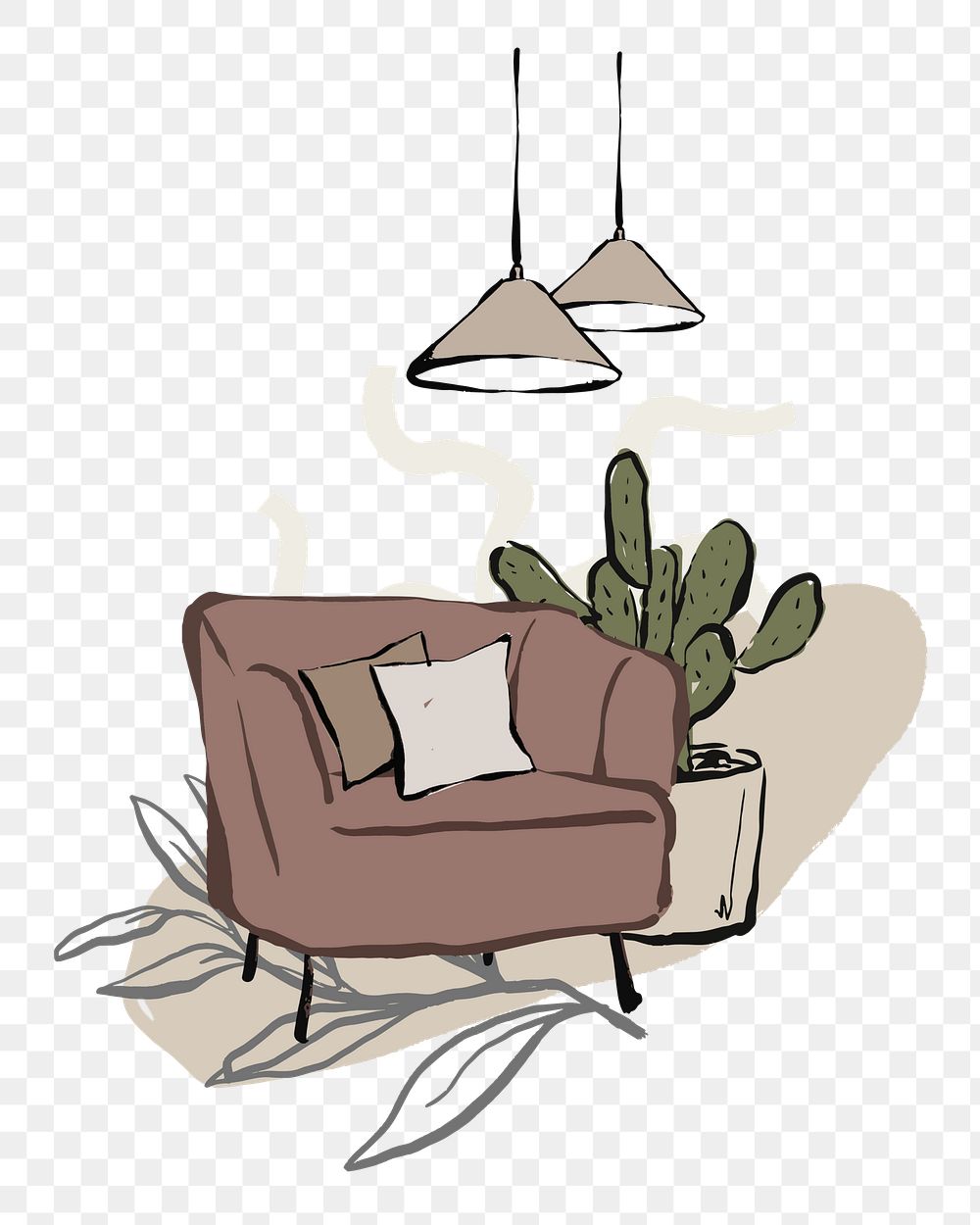 Brown furniture png sticker, drawing aesthetic design, transparent background