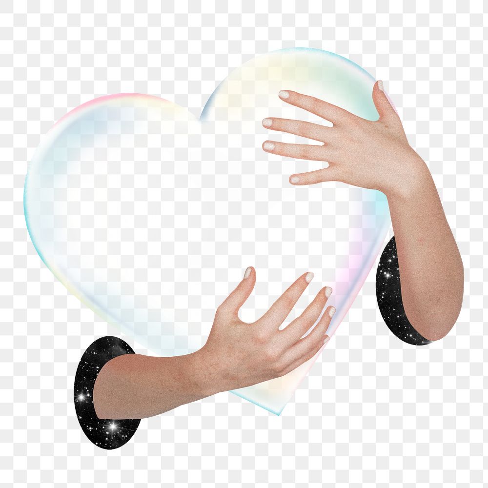 Hands hugging heart png sticker, transparent background