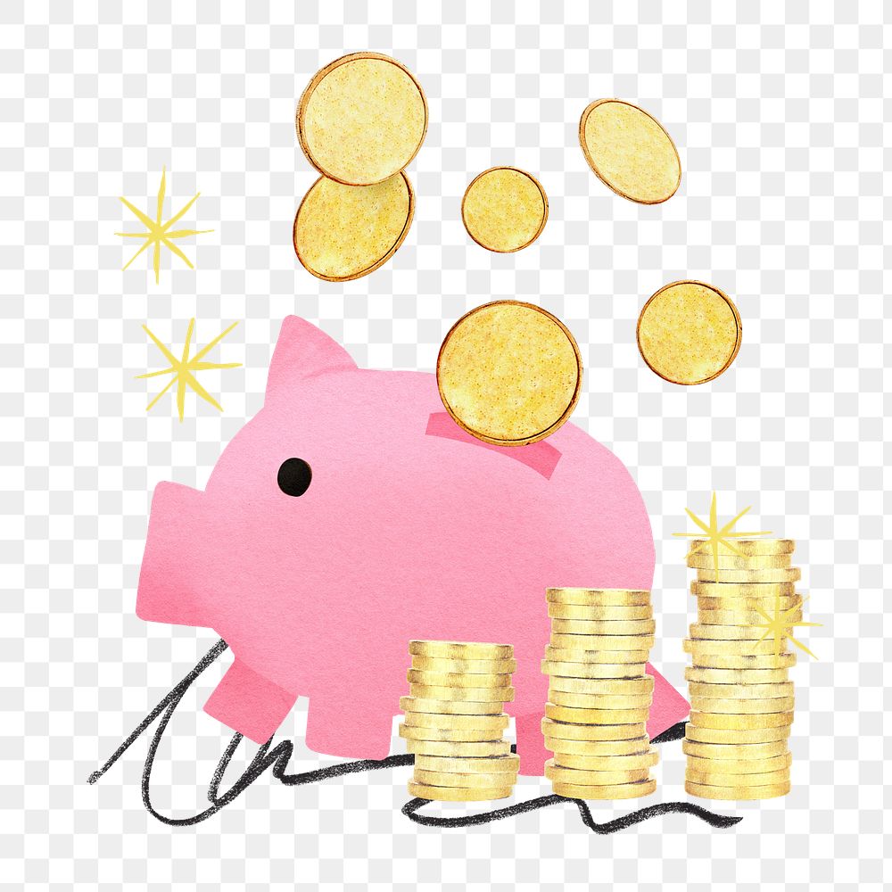 Piggy bank savings png sticker, transparent background