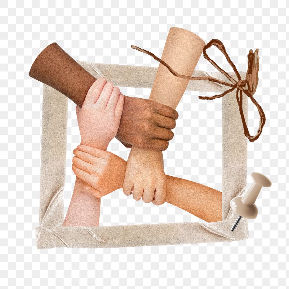 Diverse hands united png sticker, transparent background