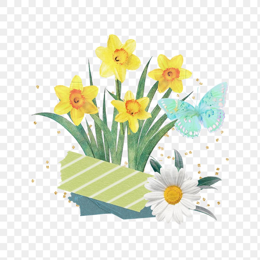 Daffodil bouquet png Easter journal sticker, transparent background