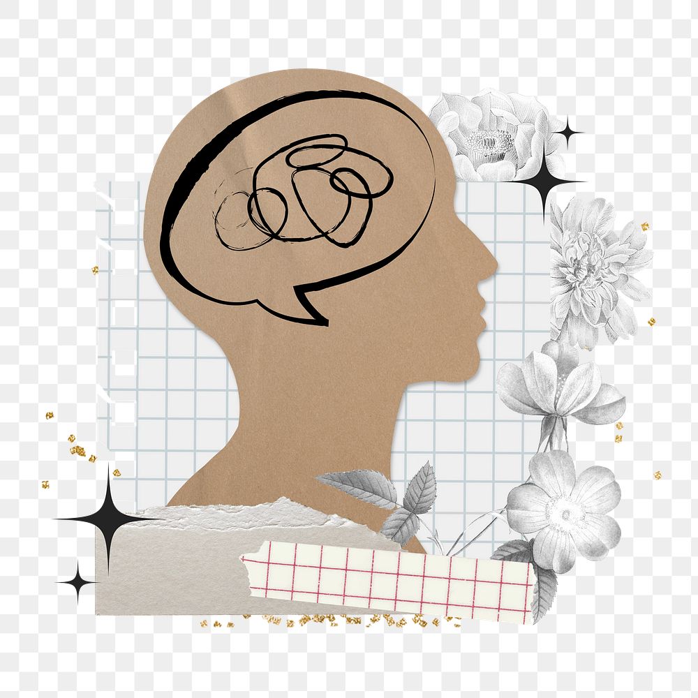Aesthetic mental health png sticker, floral collage, transparent background