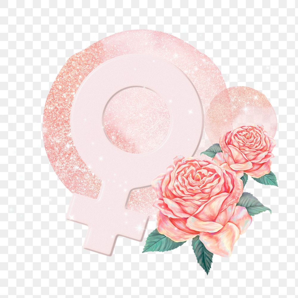 Woman gender symbol png sticker, floral collage, transparent background