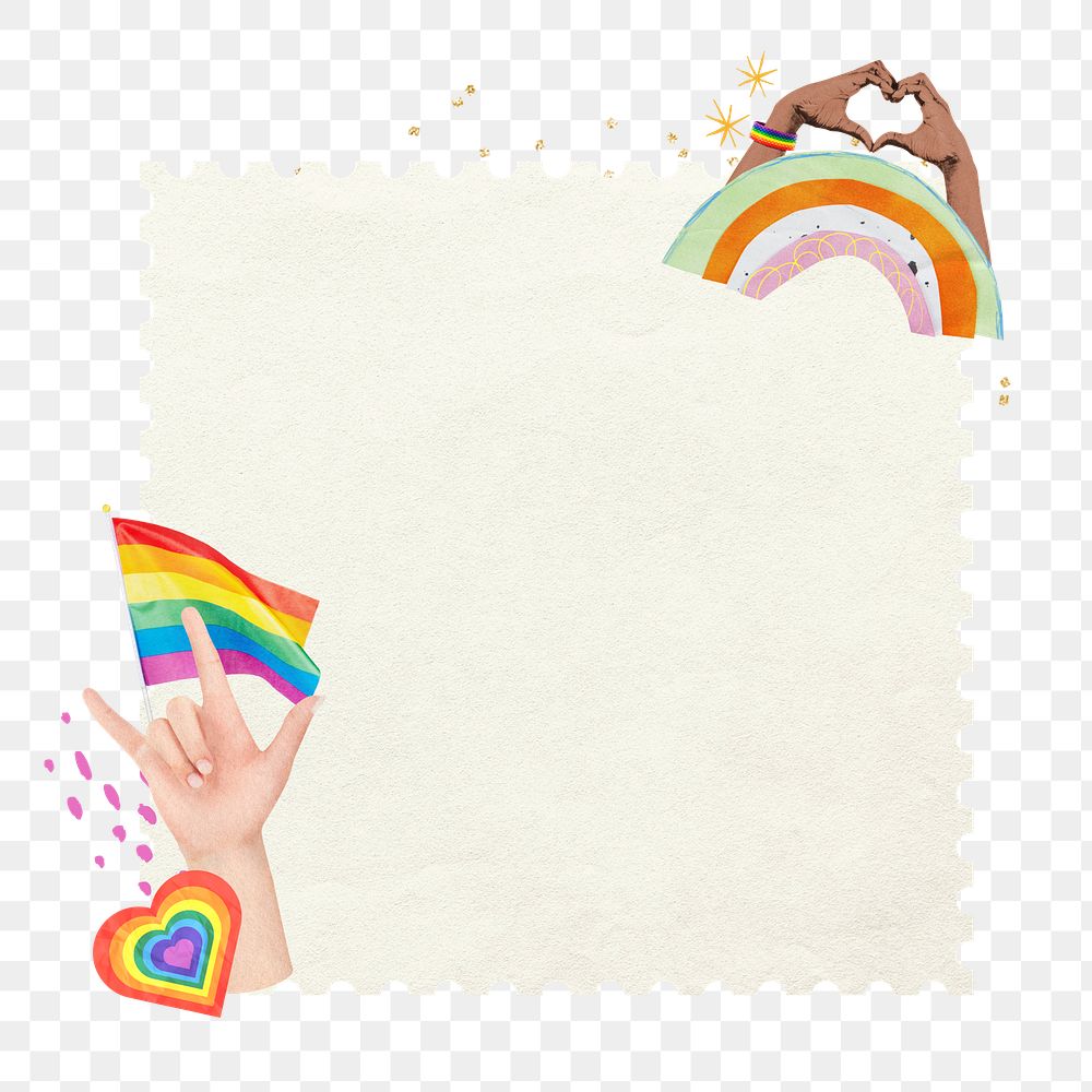 LGBTQ note paper png sticker, pride flag collage, transparent background