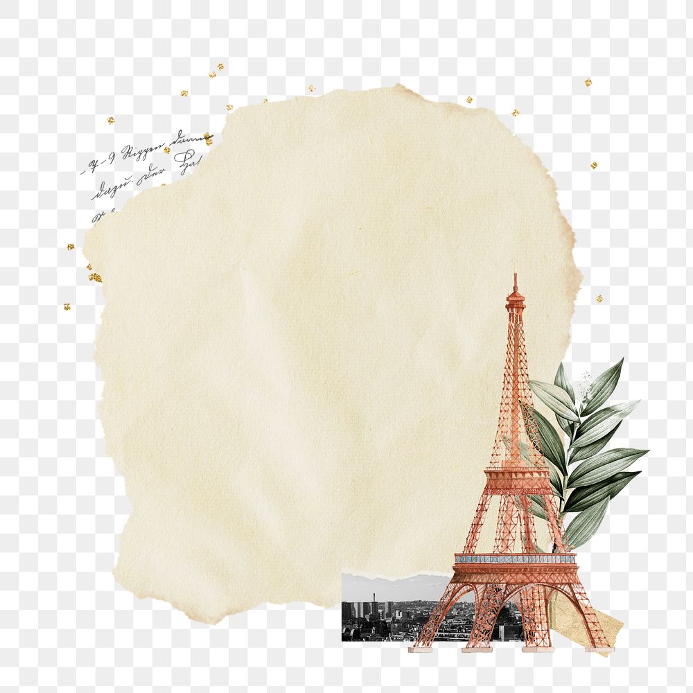 Eiffel Tower png sticker, ripped paper collage, transparent background
